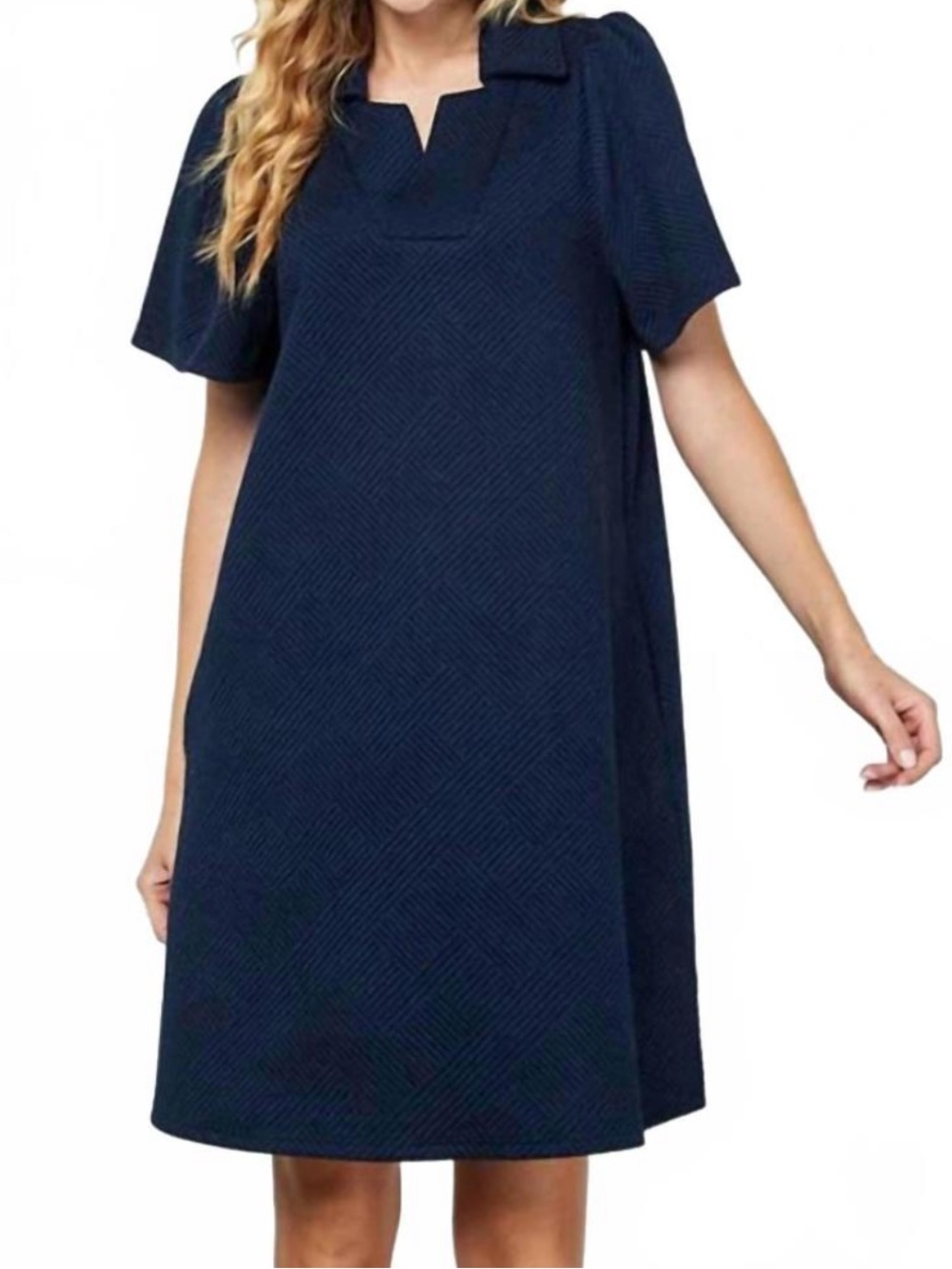 See & be seen Navy Textured Polo Tunic Dress - Picture 1 of 4